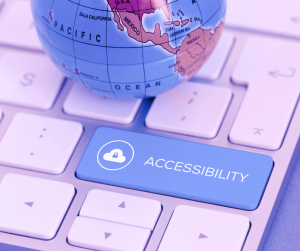 Keyboard with a globe and a key with the word accessibility on it