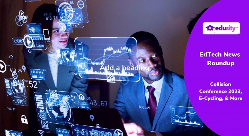 Custom image with overlay of digital images and graphs over three people in dress clothes looking at computer screens.